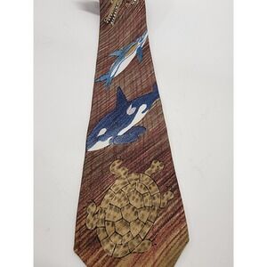 World‎ Wildlife Fund Silk Necktie Orca Dolphin Turtle Ocean Animals